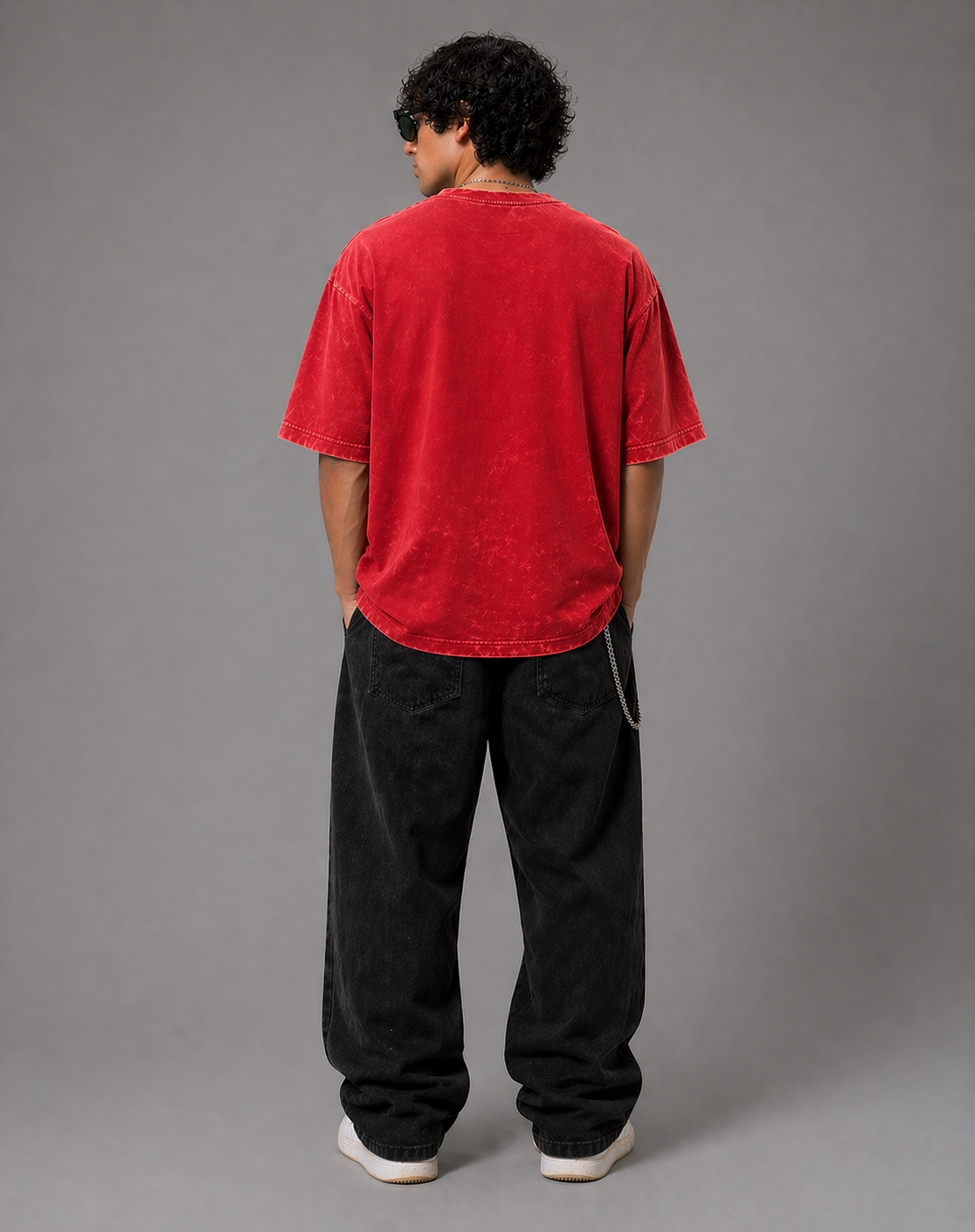 AUREL Premium Acid Wash Oversized T-Shirt Combo (Navy Blue & Red) – 240 GSM Cotton Streetwear | Unisex Drop Shoulder Fit