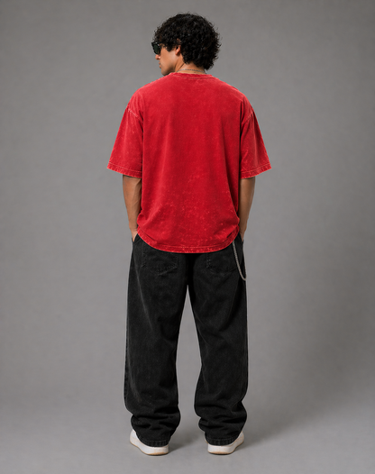AUREL Premium Acid Wash Oversized T-Shirt Combo (Navy Blue & Red) – 240 GSM Cotton Streetwear | Unisex Drop Shoulder Fit