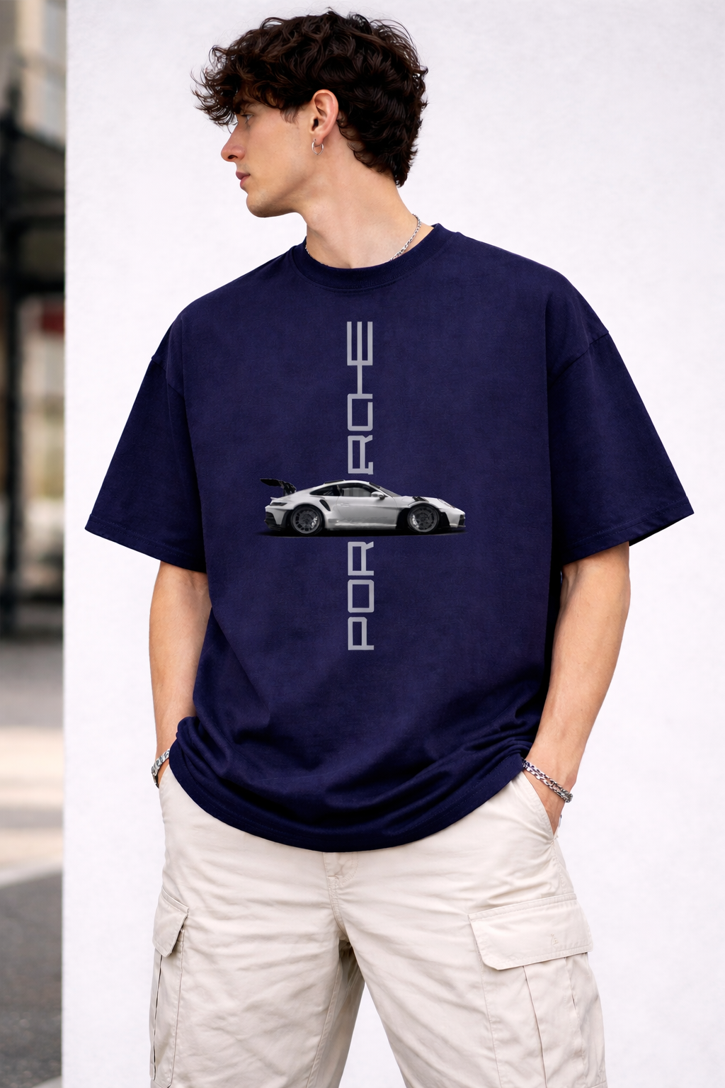 AUREL Porsche Inspired Graphic Oversized T-Shirt – Premium 240 GSM Cotton | Streetwear Car Print Tee for Men
