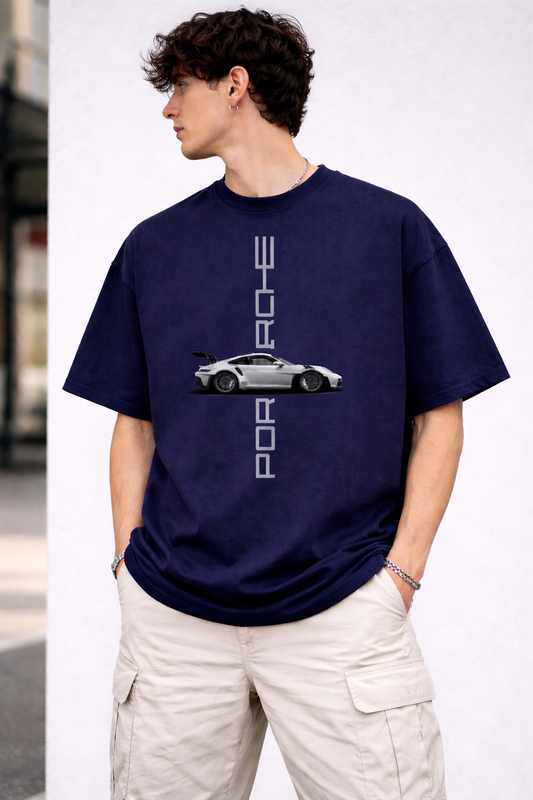 AUREL Porsche Inspired Graphic Oversized T-Shirt – Premium 240 GSM Cotton | Streetwear Car Print Tee for Men