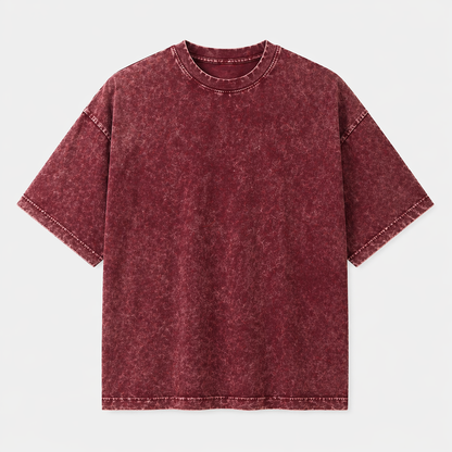 Maroon t-shirt on a light gray background