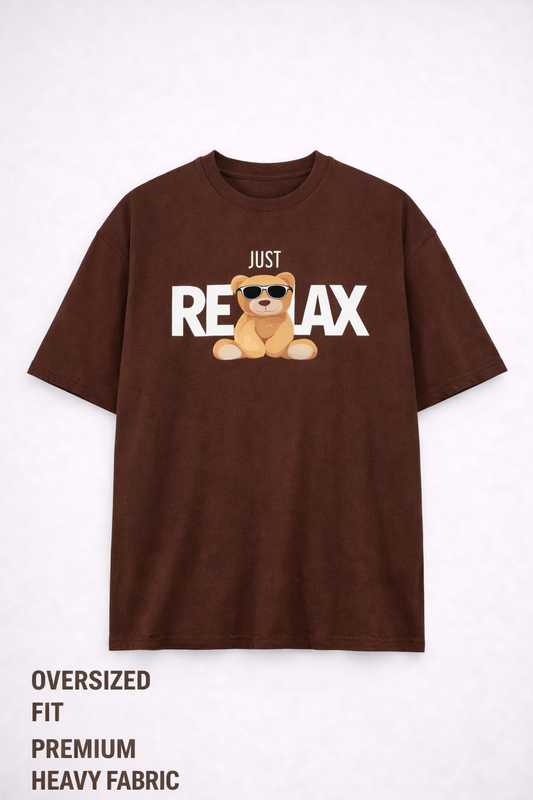 Brown t-shirt with a bear graphic and text on a white background