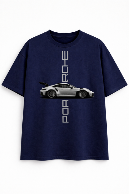 AUREL Porsche Inspired Graphic Oversized T-Shirt – Premium 240 GSM Cotton | Streetwear Car Print Tee for Men